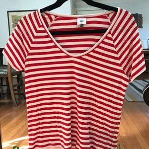 Cabi red and white striped Small short sleeve soft tee